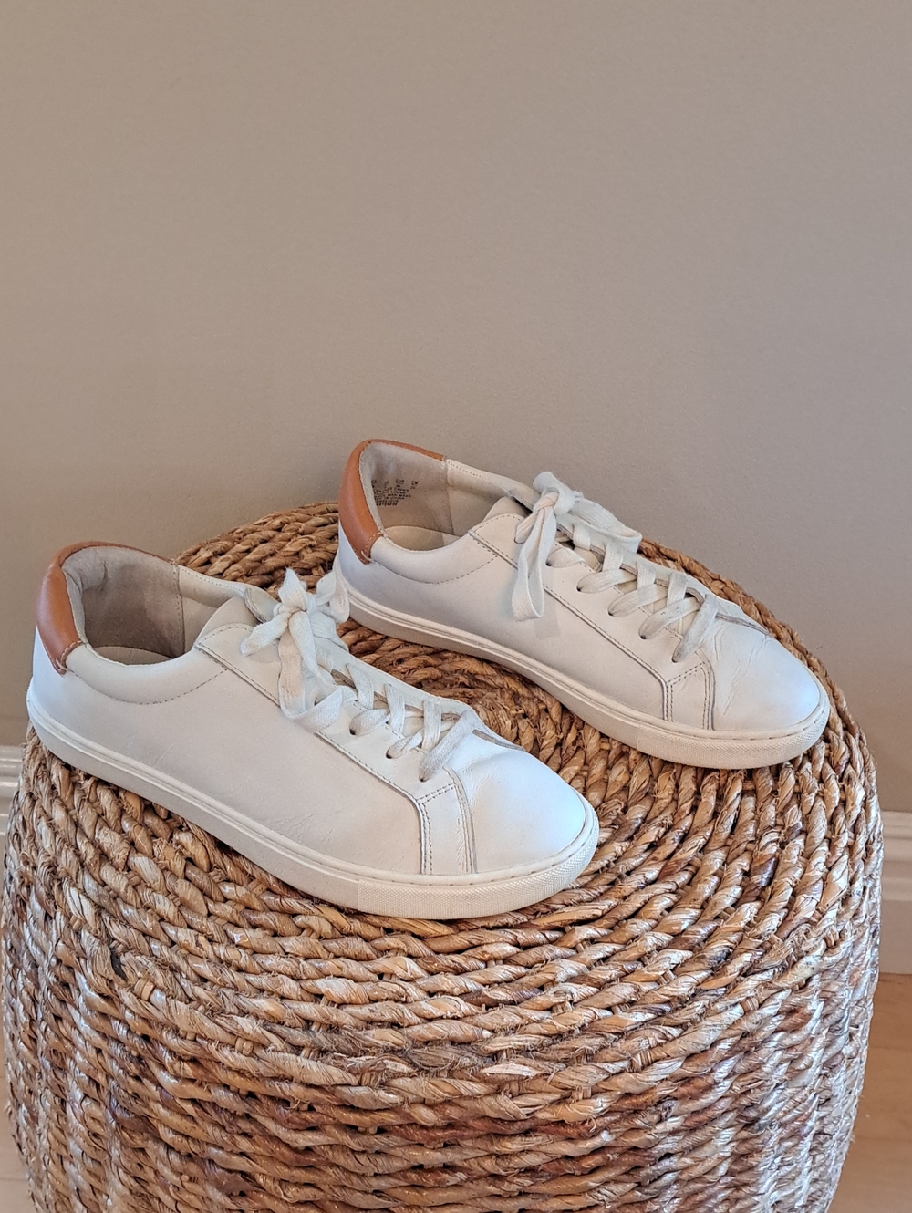 J.McLaughlin Womens Angelique Preppy/Athleisure White/Tan Leather Sneakers 8